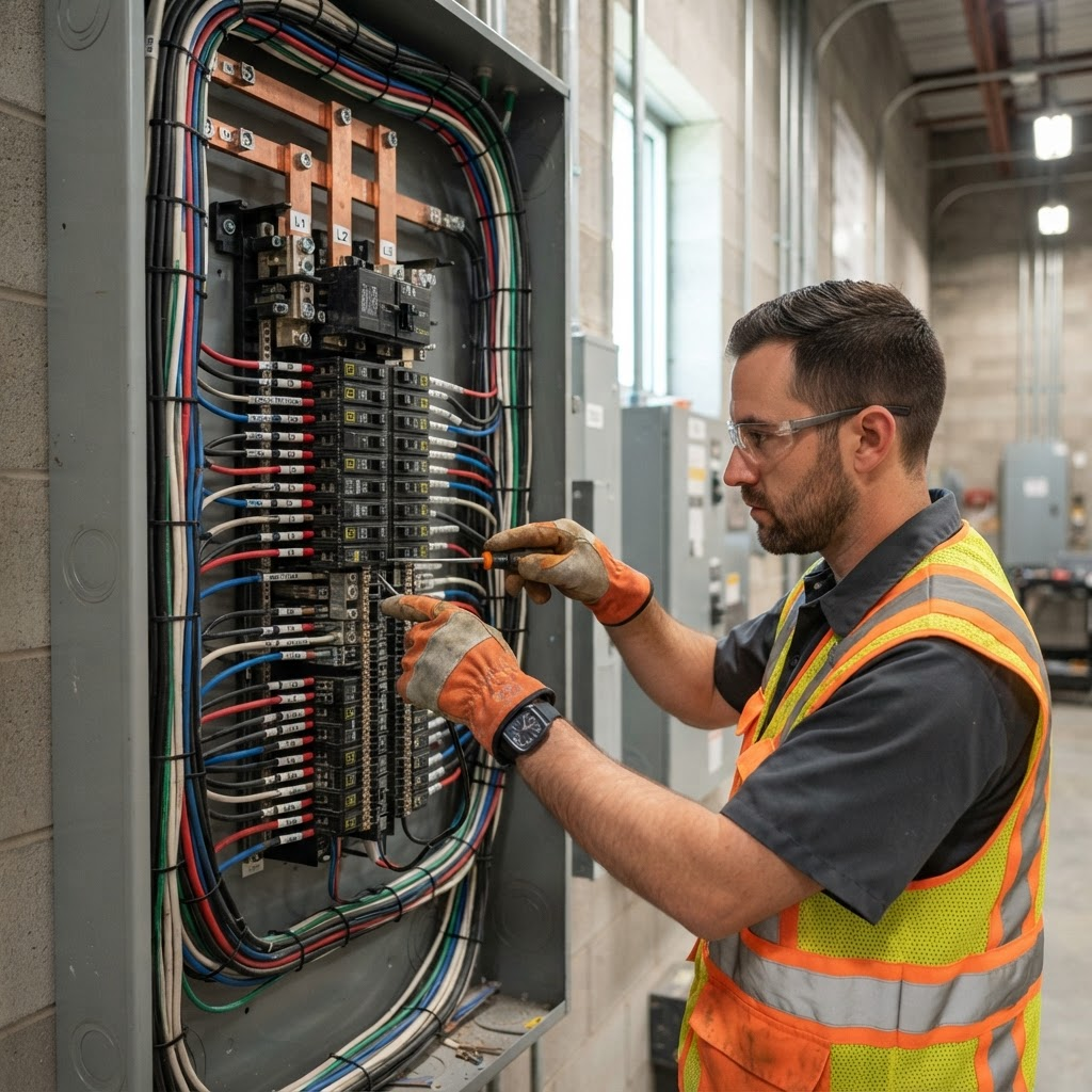 Commercial electrical distribution panel installation [placeholder project image]